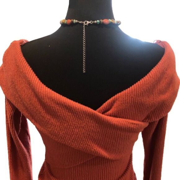 FREE PEOPLE Marley Off The Shoulder Cross Over Long Sleeve Ribbed Knit Sz Small - Picture 3 of 13